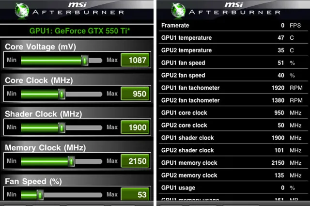 MSI Afterburner on mobile (iOS companion view)